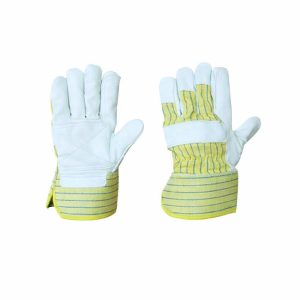 GLOVES 3 TIPS WHITE GRAIN CANADIAN WITH YELLOW STRIPE DRILL CUFF BACK