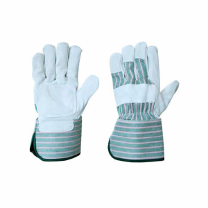 GLOVES 3 TIPS WHITE SPLIT CANADIAN WITH STRIPE FABRIC CUFF AND BACK , PALM DP