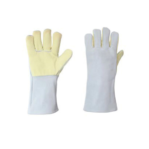 GLOVES 3 TIPS WHITE SPLIT CANADIAN WITH STRIPE FABRIC CUFF AND BACK , PALM DP